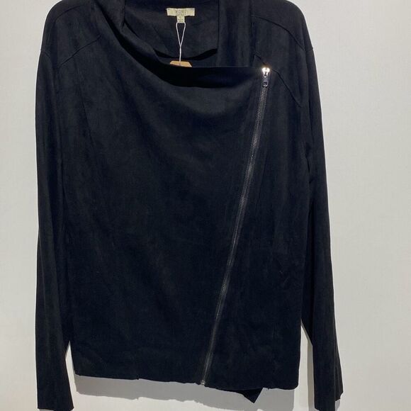 Kori America Women's Black Faux Suede Asymmetrical Zip Jacket Size Large NWT - Picture 1 of 10